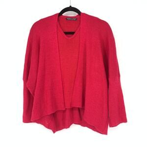 Michele Laidier Women's Apx S Pink 2 Piece Sweater Set Cropped Knit Long Sleeve